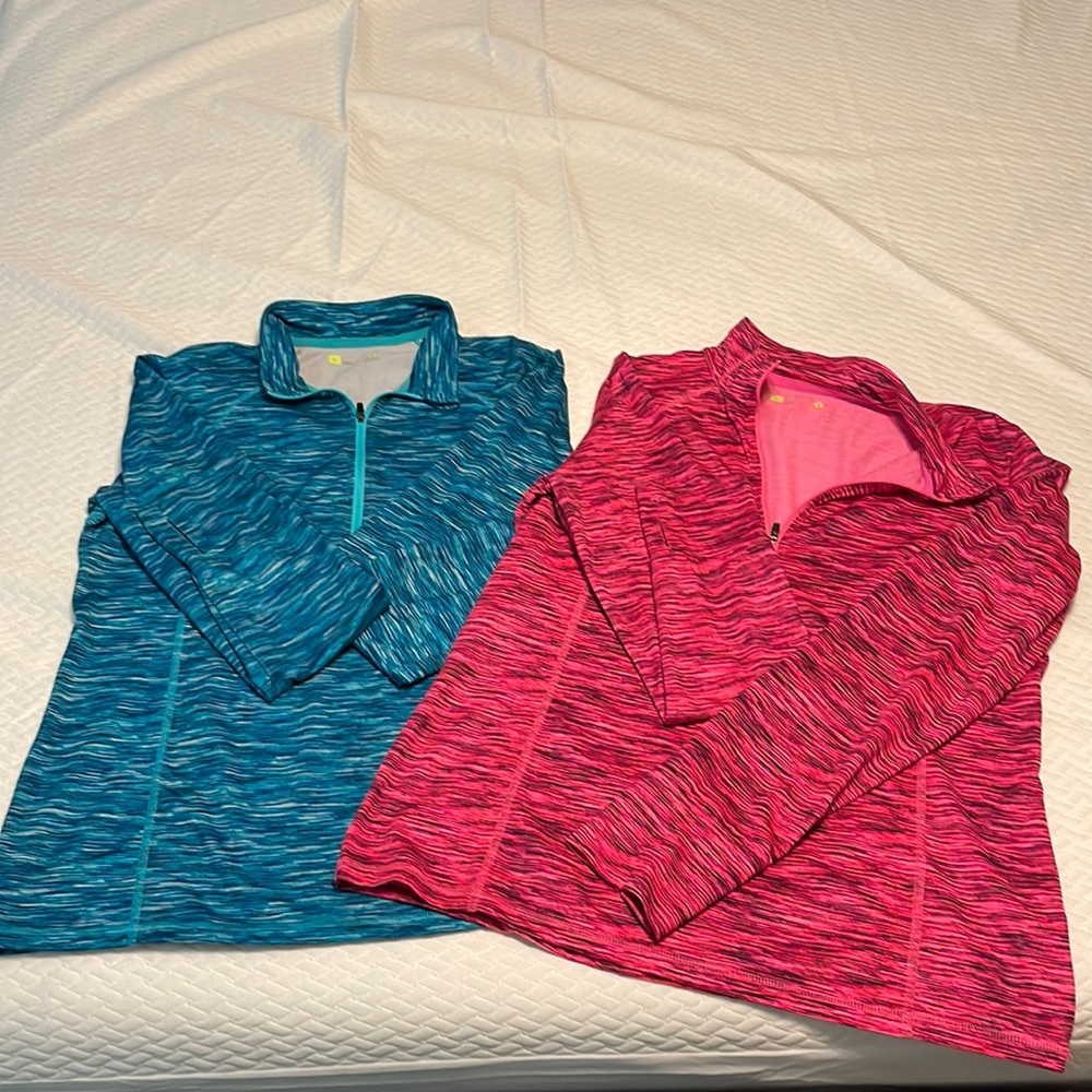 2 Xersion light weight pull over workout jackets with thumb holes